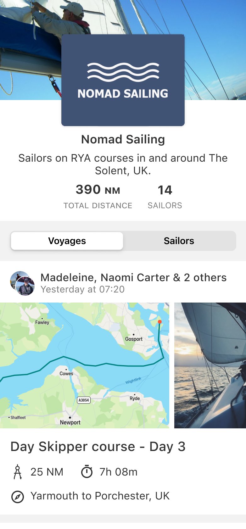 Nomad Sailing Group Page on SailTies